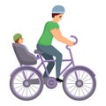 Father with son ride bike icon, cartoon style Royalty Free Stock Photo