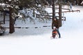 Father and son riding a sledge