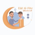 father and son shaking hands, eid al fitr concept illustration