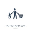 father and son shopping icon in trendy design style. father and son shopping icon isolated on white background. father and son Royalty Free Stock Photo