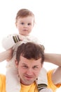 Father with son on shoulders isolated on white Royalty Free Stock Photo