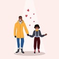 Father and son skating ice rink african american family wearing winter clothes holding hands holiday activities concept