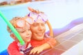 Father and son snorkeling making selife at beach Royalty Free Stock Photo