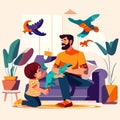 Father and son spend time together at home Happy family spending time together Fatherhood concept generative AI Royalty Free Stock Photo