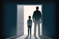 A father and son stand and face each other in a doorway their proximity conveying that feelings should Psychology
