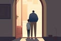 A father and son stand and face each other in a doorway their proximity conveying that feelings should Psychology