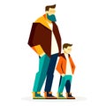 Father and son. Stylish vector in modern flat style. Cartoon polygonal picture