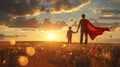Father and Son at Sunset. AI generated Royalty Free Stock Photo