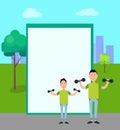 Father and Son Train with Dumbbells vector