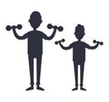 Father and Son Train with Dumbbells Vector