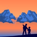 Father and son travel high in the mountains Royalty Free Stock Photo