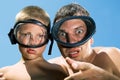 Father and son in underwater masks