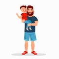 Father and son vector flat illustration. Father holding smiling child isolated on white background. Happy family cartoon Royalty Free Stock Photo