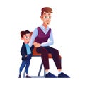 Father and son waiting turn on chair in queue line Royalty Free Stock Photo