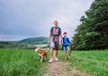 Father with son walk on mountain hills Royalty Free Stock Photo