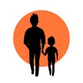 Father and son walking together holding hands isolated vector illustration silhouette