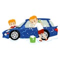 Vector Illustration of Father and Son washing the Car Royalty Free Stock Photo