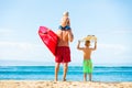 Father and Sons Going Surfing Royalty Free Stock Photo