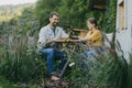 Father supporting daughter in pursuing robotics, science, IT technologies and programming. Young girl assembling a