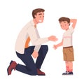 Father Talking to His Puzzled Son Supporting and Soothing Him Vector Illustration
