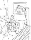 Father talking to son at hospital illustration