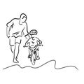 Father teaching his son to ride a bicycle vector illustration sk