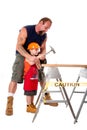 Father teaching son construction