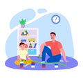 Father time with son vector illustration, cartoon flat daddy character playing fun car toys together with smiling kid Royalty Free Stock Photo