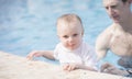 Father and Toddler Boy in Pool at a Resort in Mexico Royalty Free Stock Photo