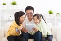 father using tablet pc with little girls Royalty Free Stock Photo