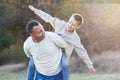 father walks with child emotions concept family