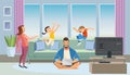 Father Working at Home Cartoon Vector Concept Royalty Free Stock Photo