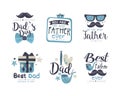 Father's Day Label Design with Mustache, Smoking Pipe, Bow Tie and Gift Vector Set