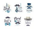 Father's Day Label Design with Mustache, Smoking Pipe, Bow Tie and Hat Vector Set