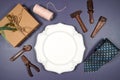 Father's Day or masculine birthday theme table setting plate mockup.