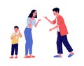 Father yelling at mother who protects child. Family quarrel. Protection of crying son. Unhappy woman. Shouting man. Relationship Royalty Free Stock Photo