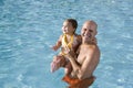 Father and young daughter enjoying swimming pool Royalty Free Stock Photo