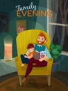 Fatherhood Family Evening Illustration