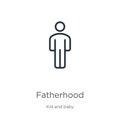 Fatherhood icon. Thin linear fatherhood outline icon isolated on white background from kids and baby collection. Line vector