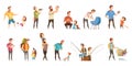 Fatherhood Retro Cartoon Icons Set Royalty Free Stock Photo