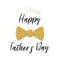 Fathers day banner design with lettering, golden bow tie butterfly. Gentleman style template card poster logo