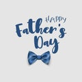 Fathers Day Banner, June 19th. Vector Background. Banner with Blue Striped Realistic Bow Tie, Lettering, Typography