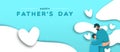 Fathers Day banner of paper cut dad hugging child