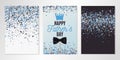 Fathers Day banners set of three sheets with flying confetti. Vector flyer design templates for invitation cards, brochure design