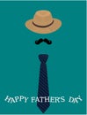 Fathers day calligraphic banner greeting card vector illustration moustache hat tie concept