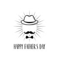 Fathers day card. Bowler hat, mustache, bow tie. Dad greeting. Vector. Royalty Free Stock Photo