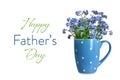 Fathers Day card with flowers in the cup isolated on white background Royalty Free Stock Photo