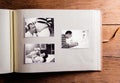 Fathers day composition. Photo album, black-and-white pictures. Royalty Free Stock Photo