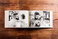 Fathers day composition. Photo album, black-and-white pictures. Royalty Free Stock Photo