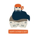 Fathers day concept. Happy fathers day card with bearded man tattoo. Best Dad ever poster, background. Vector Royalty Free Stock Photo